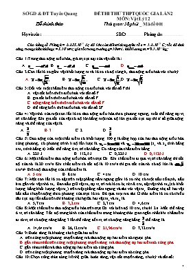 8 Đề thi thử THPT quốc gia Vật lí 12 - Sở GD & ĐT Tuyên Quang